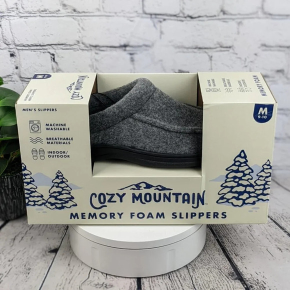 NEW Slippers gray faux wool, memory foam, washable, indoor outdoor, house shoes - Picture 2 of 9